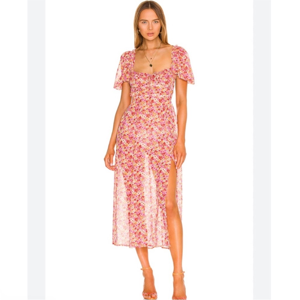 For Love and Lemons Red Floral Felicia Midi Dress